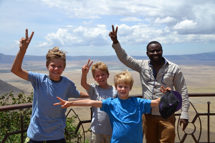 Boys with Ray (our guide) Ngoronogoro Crater